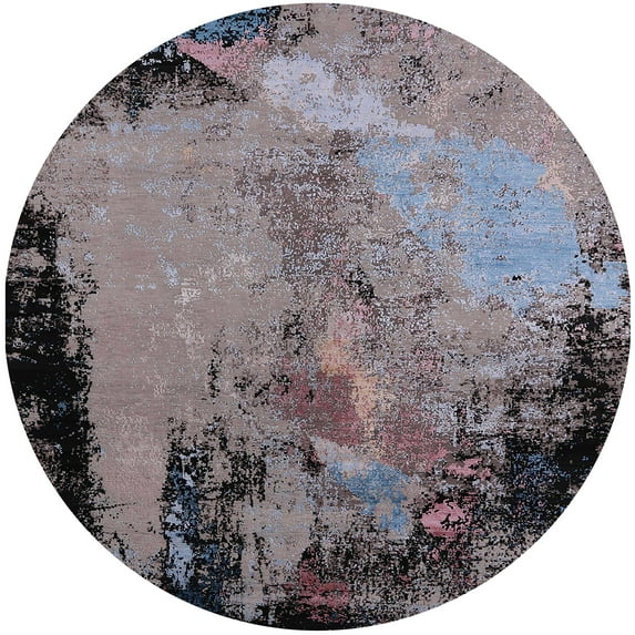 Ahgly Company Indoor Round Mid-Century Modern Black Eel Black Oriental Area Rugs, 4' Round