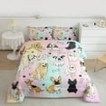 thumbnail image 2 of Homewish Cartoon Pug Dog Queen Comforter Set for Teens, Kawaii Dog Animal Bedding Sets, Pink Blue Galaxy Print Reversible Bedding Comforter Set, Super Cozy Room Decor, 3 Pieces, 2 of 8