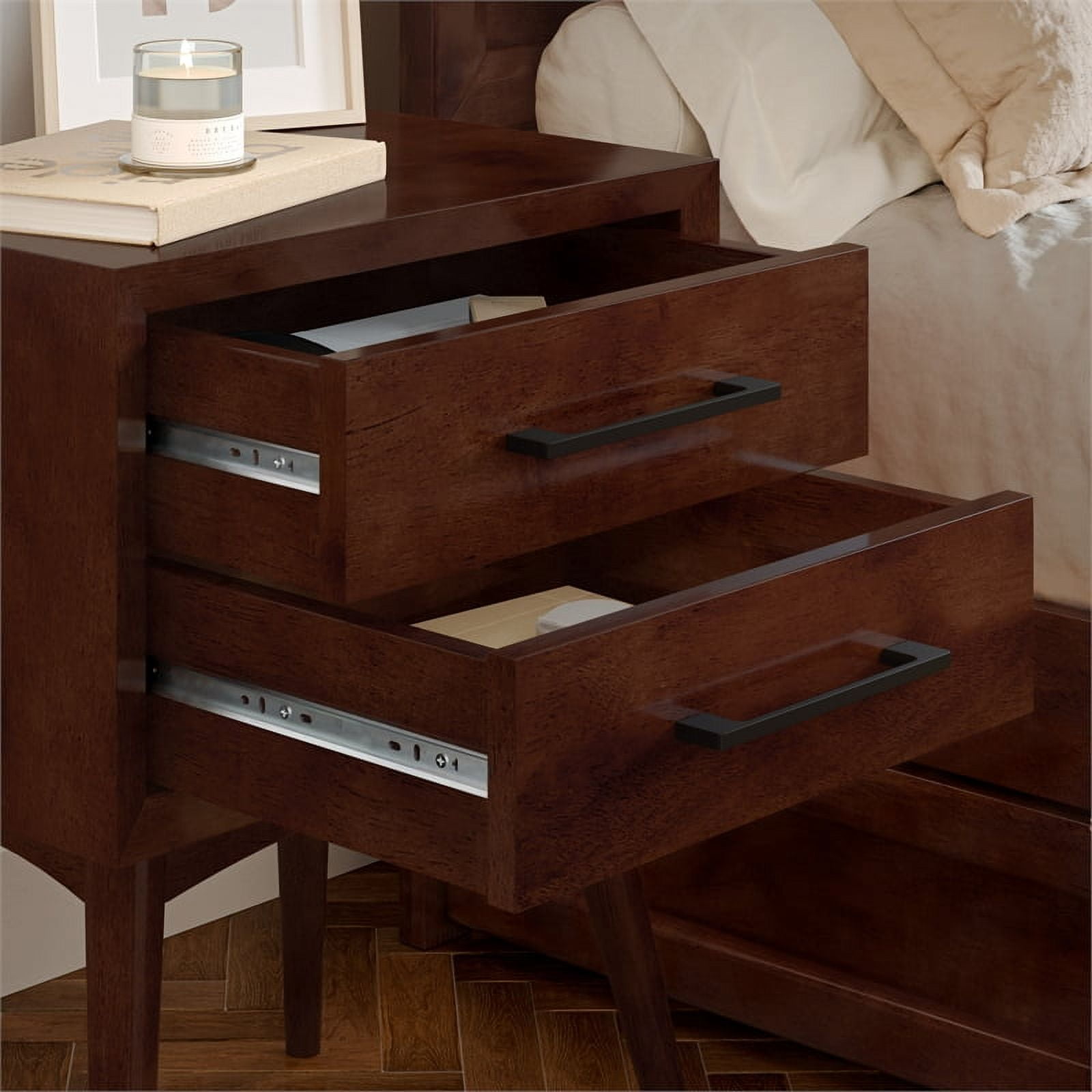 AFI Pasadena Solid Wood Mid-Century Modern Nightstand with 2 Drawers, Walnut