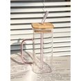 thumbnail image 1 of 400ml Square Colored Glass Mug With Handle And Cover High Capacity Cold Drink Cup With Straw, Creative Ice Cream Cup, 1 of 5