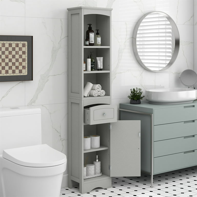 Aojezor Small Bathroom Storage Corner Floor Cabinet with Doors and Shelves, Thin Toilet Vanity Cabinet,Narrow