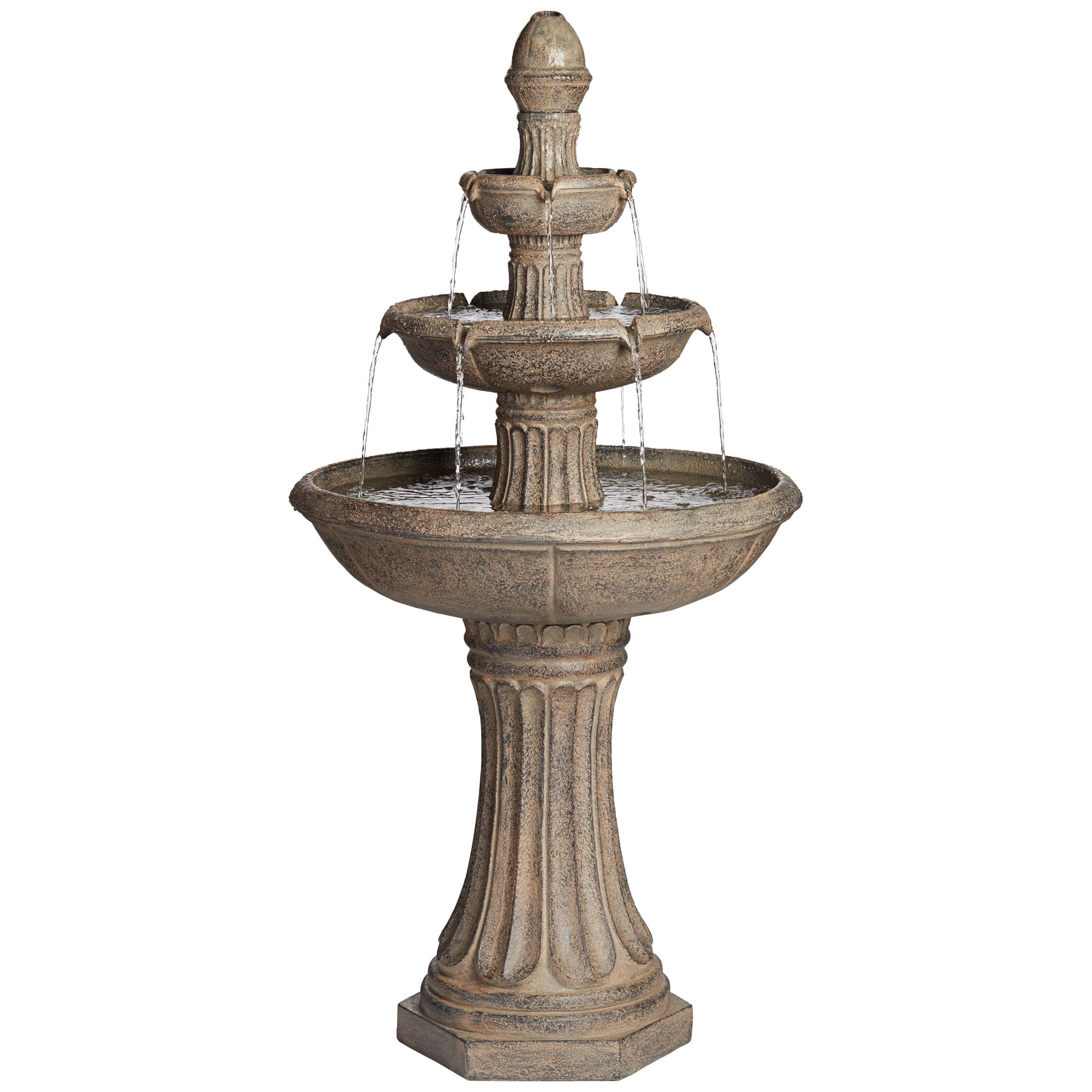 Farron 46" High Large Italian Outdoor Decor Gray Faux Stone Floor Fountain with Light LED 3-Tier Outside