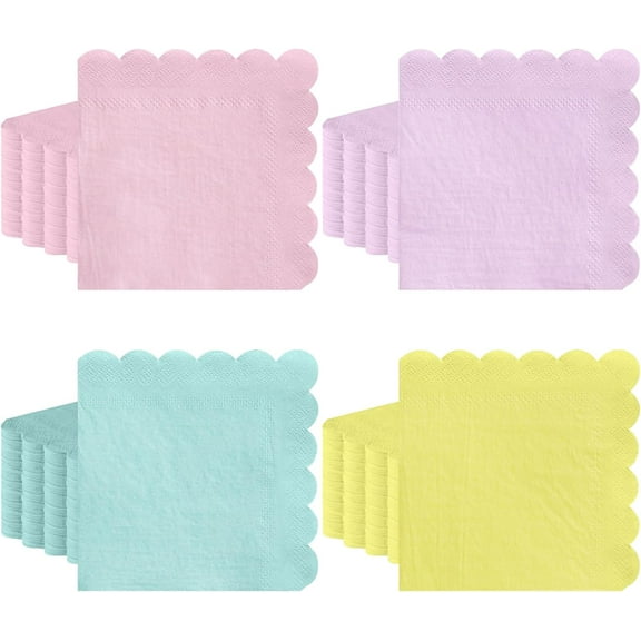 Pastel Napkins, Paper Napkin Scalloped Pastel Rainbow Disposable Colorful Napkin for Easter, Baby Shower, Birthday, Wedding