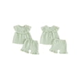 thumbnail image 2 of BemeyourBBs Toddler Baby Girl Summer Clothes Infant Baby Girls Summer 2 Pieces Outfits 3 6 12 18 24 Months 2 3 Years Sleeveless Solid Color Ruffle Collar Shirt Tops and Shorts Set, 2 of 9