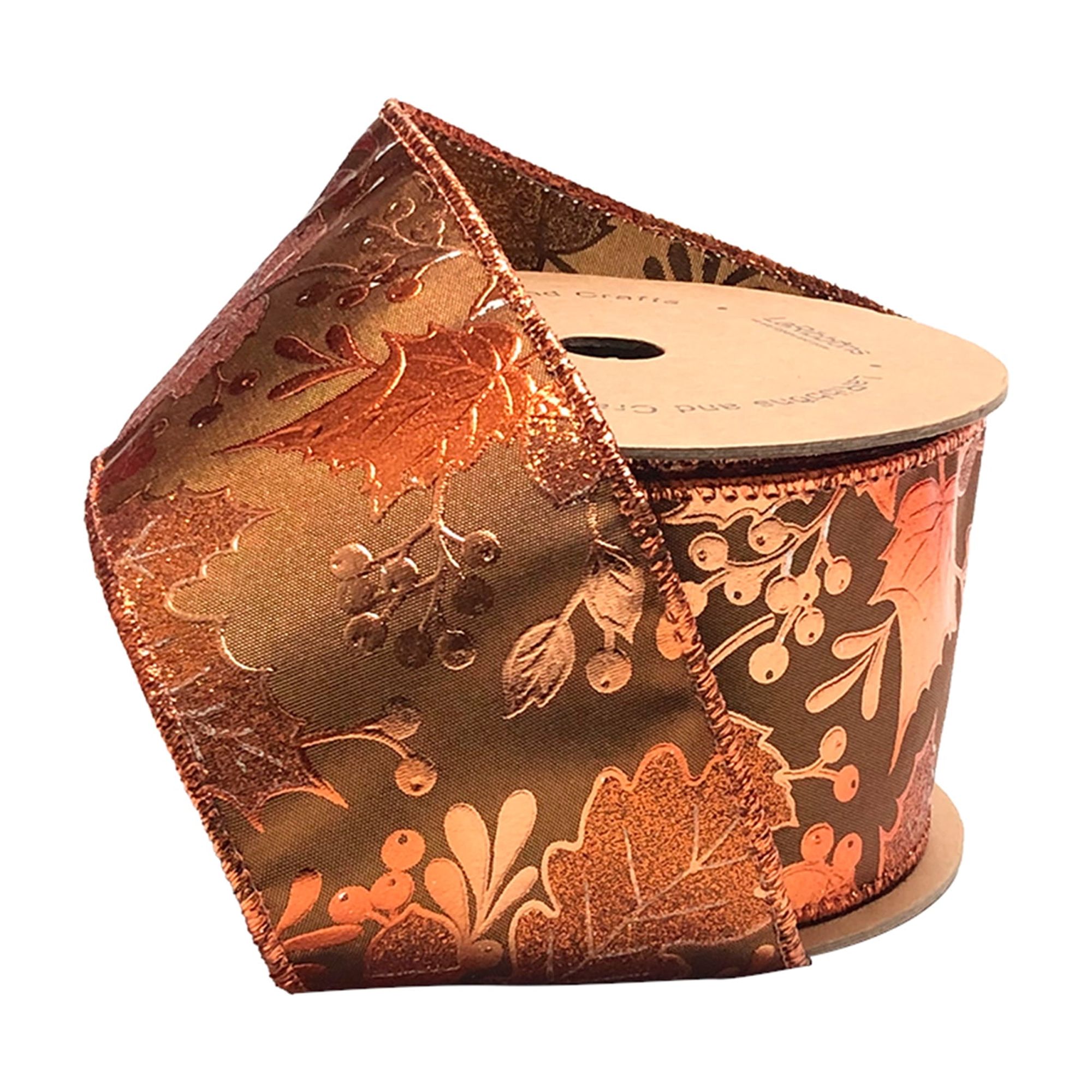 LaRibbons 2 1/2" Wired Ribbon | "Metallic Leaf" Brown/Copper | 10 Yard Roll