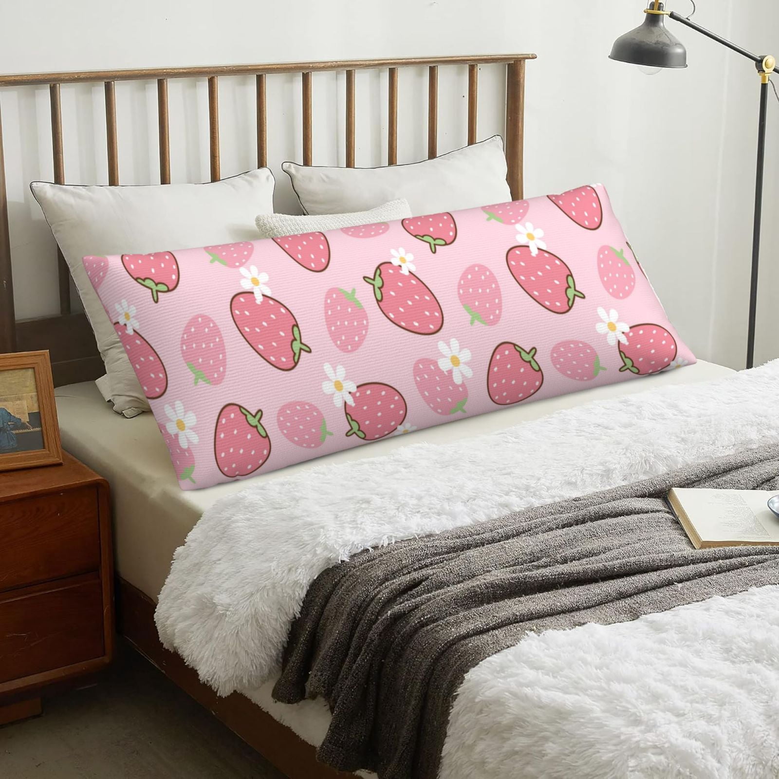 Naloa Strawberries Super Soft 20x60 Body Pillow Case,Long Side Hidden Zipper（PILLOWS ARE NOT INCLUDED）