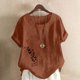 thumbnail image 5 of Camisetas de Manga Corta para las Mujeres Impreso Botón de Manga Corta Camiseta Blusa Poliéster, Ropa Casual Mirar Superior para las Mujeres, 5 of 8