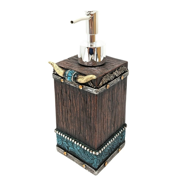 Southwestern Soap Dispenser - Cowboy Bathroom Accessories - Faux Horns and Tooled Leather-Inspired Soap Pump - Native Indian Home Decor - Western Bathroom Decor Rustic Lotion Dispenser