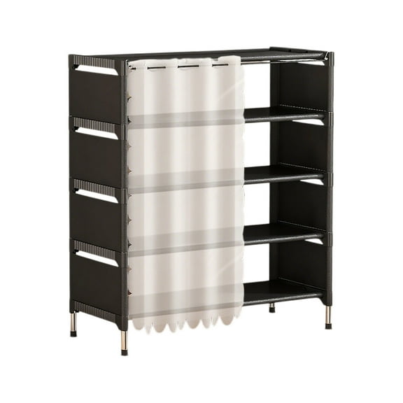 4-Tier Shoe Rack with Curtain , Free Standing Shoe Storage Organizer for Closet Entryway , Dustproof Cover Shoe Shelf , Sturdy Shoe Cabinet for Small Space , Space Saving Shoe Storage Shelves