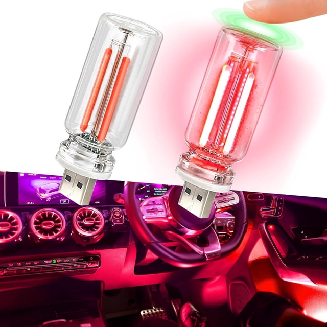 2PCS Car USB Night Lights, Touch Dimmable Vehicle Interior Ambient Lamp, Portable Retro Glass LED Light for Auto Decorations, Bedroom, Office, Travel, Camping, Gifts for Women and Men (Blue),red