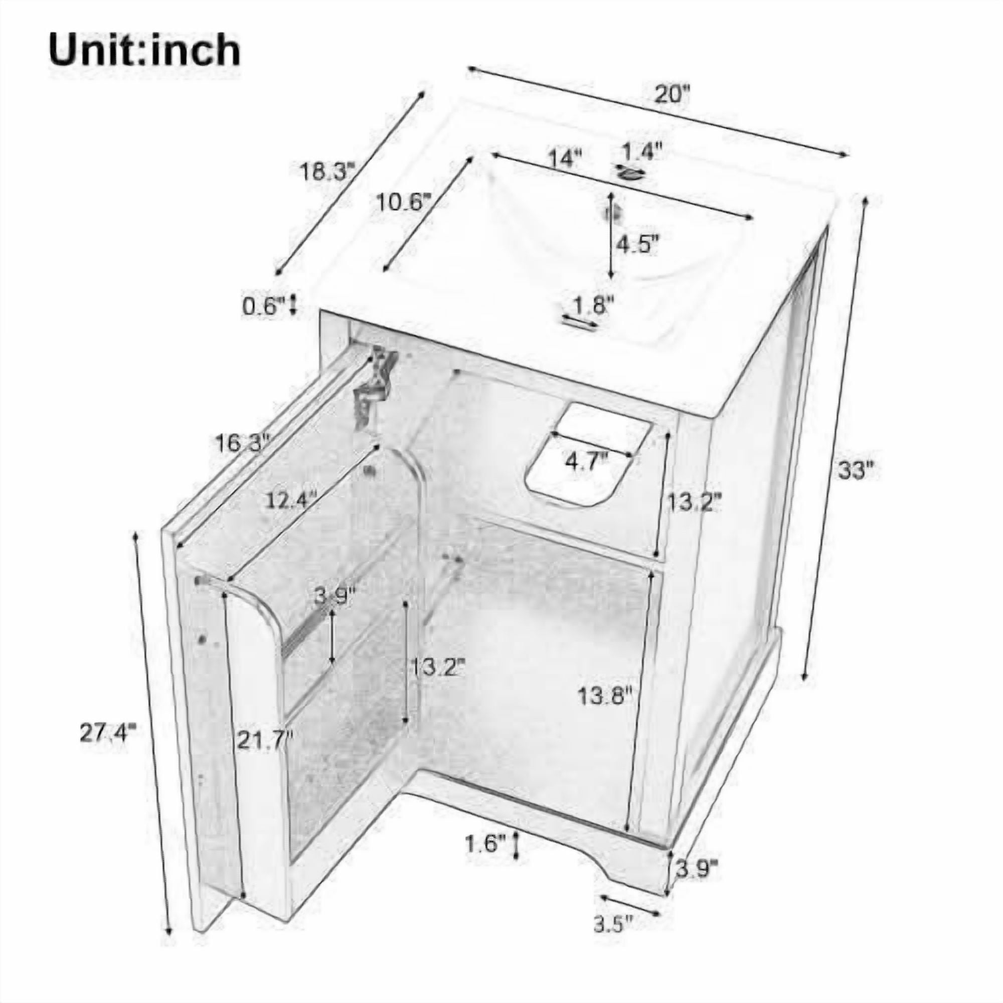 MAYEERTY 30" Bathroom Vanity with Sink Black MDF Rubberwood 3 Drawers Adjustable Shelf Freestanding