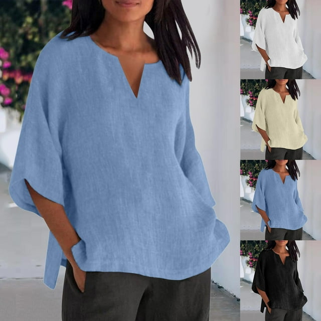 T-shirts Femmes Dames Classique Manches Courtes Col Rond Ample Imprimé Respirant Chemises d'Été Blanc G