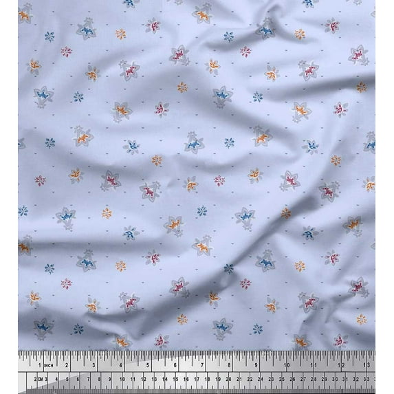 Soimoi Polyester Crepe Fabric Crescent Moon & Floral Night Wear Fabric Prints by Yard 42 Inch Wide