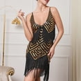 thumbnail image 6 of Women's 1920S Gatsby Dress V Neck Sequin Bead Fringed Hem Flapper Dress Gold M, 6 of 7