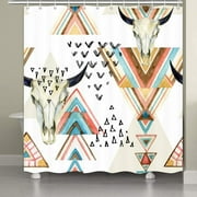 Western Boho Shower Curtain Southwestern Native Trible Bull Skull Bohemian Geometric Pattern Bathroom Shower Curtain Waterproof Fabric Bath Curtains with Hooks