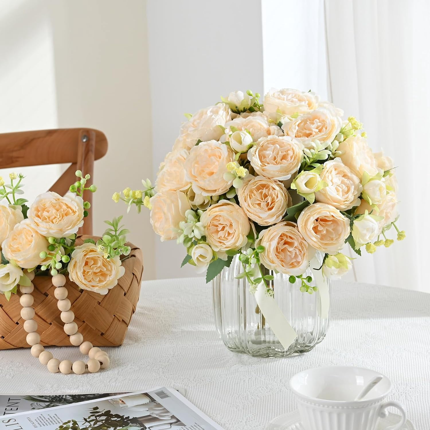 Packs Peonies Artificial Flowers, Champagne Artificial Peonies, Silk Peonies Flowers Fake Peonies Artificial Flowers Peonies Bouquet for Centerpiece Table Wedding Party Home Decor
