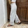 thumbnail image 4 of Women Linen Lace Trim Long Bloomers Pants Ruffle Victorian Vintage Pantaloons Summer Beach Travel Vacation Pants White 2XL, 4 of 6