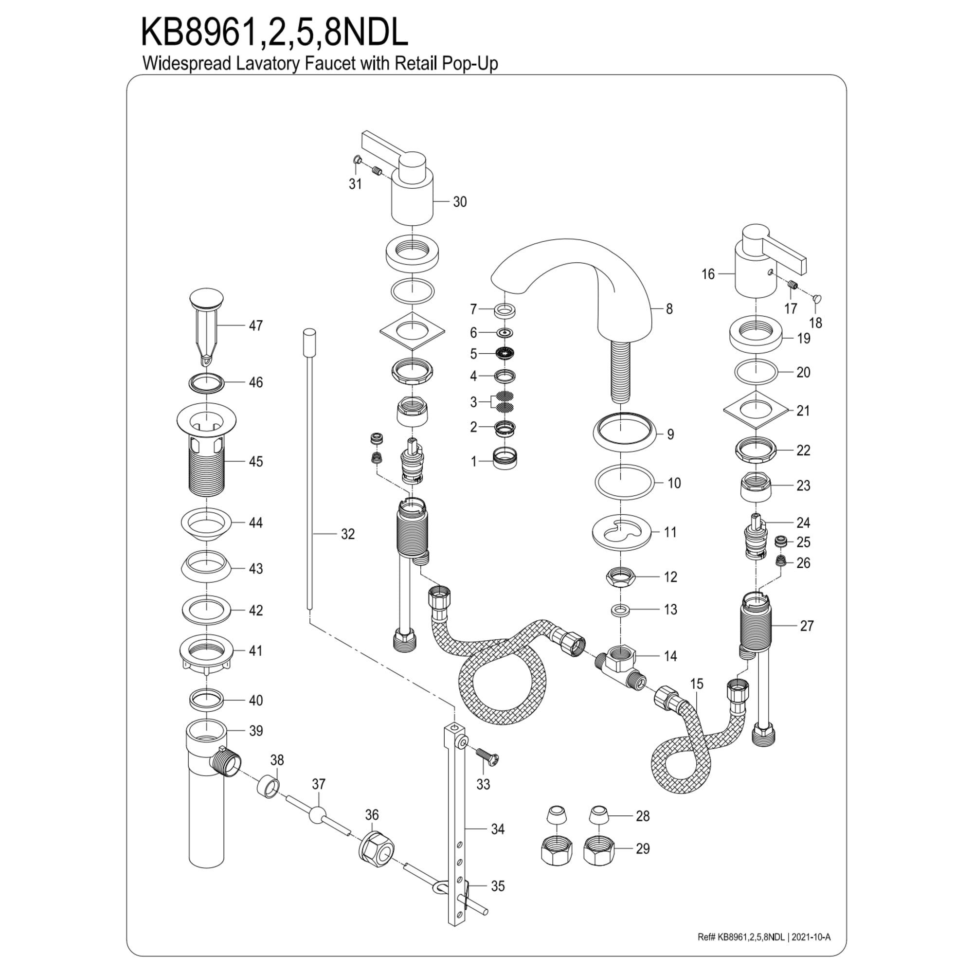 Kingston Brass KB8965NDL NuvoFusion Two-Handle 3-Hole Deck Mount Widespread Bathroom Faucet with Pop-Up Drain in Oil Rubbed Bronze