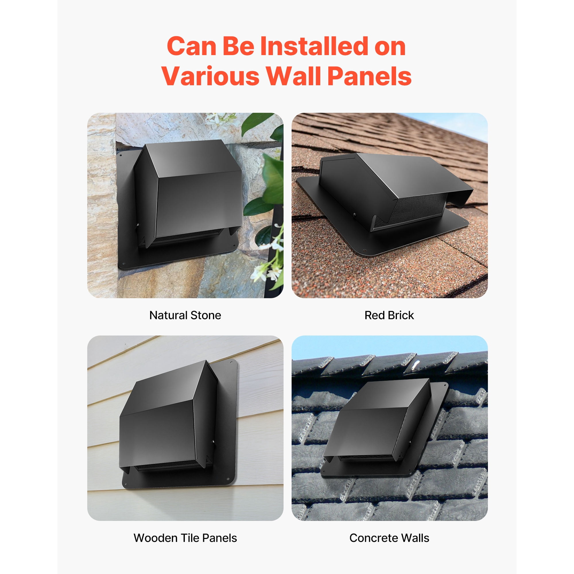 KFFKFF 6-Inch Hooded Wall Vent Cover, Square AC Vent Gable Cover, Durable SPCC Steel with Built-in Protective Screen, Suitable for Roofs, Walls, and Outdoor Duct Exhaust Outlets (1 Pack, Black)