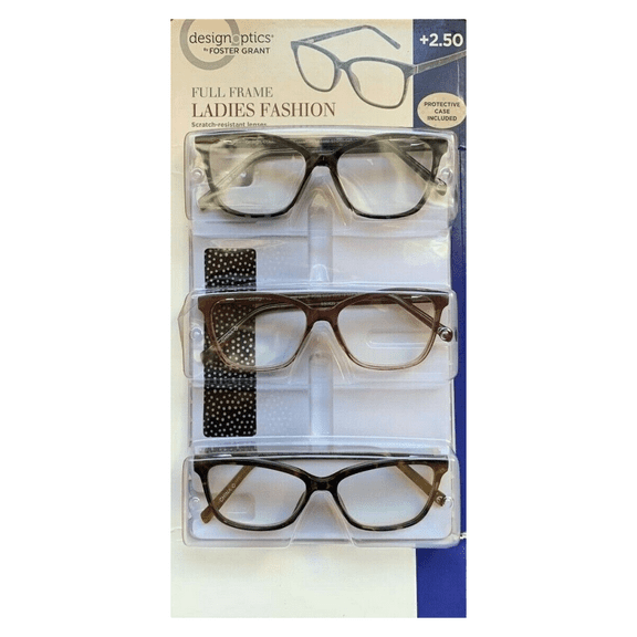 Design Optics F.G Full Frame Ladies Fashion Reading Glasses 3PK 2.50