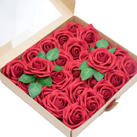 50 pcs artificielle rose fleur vraie mousse rose fausse fleur avec des  feuilles et des feuilles pour bricolage bouquet de mariage core décoration  fête décoration de la maison rouge | Walmart Canada