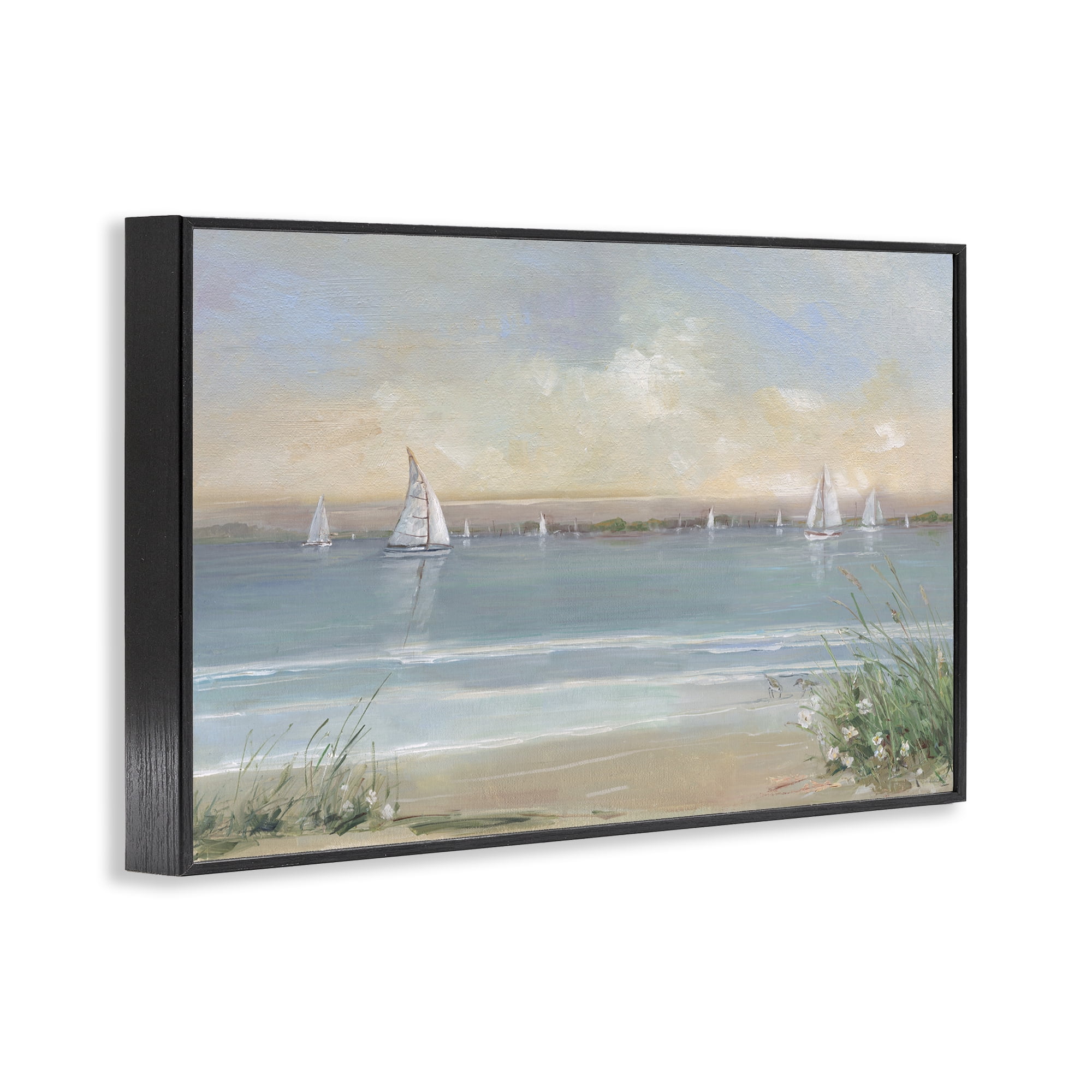Stupell Industries Coastal Sailing At Dawn Black Framed Giclee Art, design by Sally Swatland
