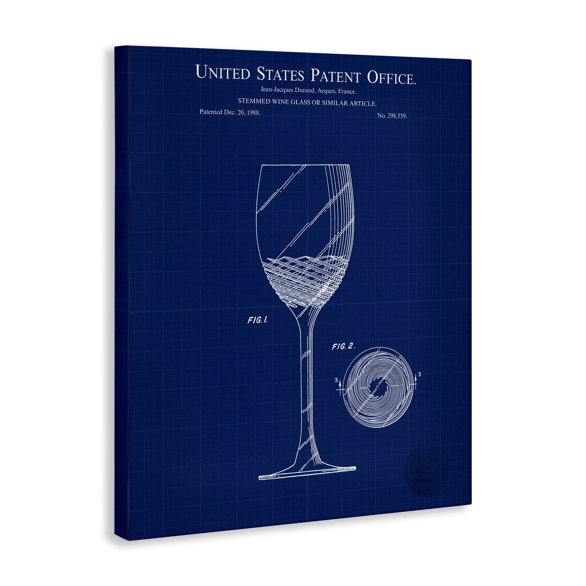 Stupell Industries Wine Glass Blueprint Typography Painting Gallery Wrapped Canvas Art Print Wall Art, 36 x 48