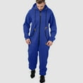 thumbnail image 4 of Mens Rompers for Adults Men's Autumn Winter Warm Splicing Casual Hooded Zipper Solid Pocketed Jumpsuits Adult Onesies for Men Blue XL, 4 of 6
