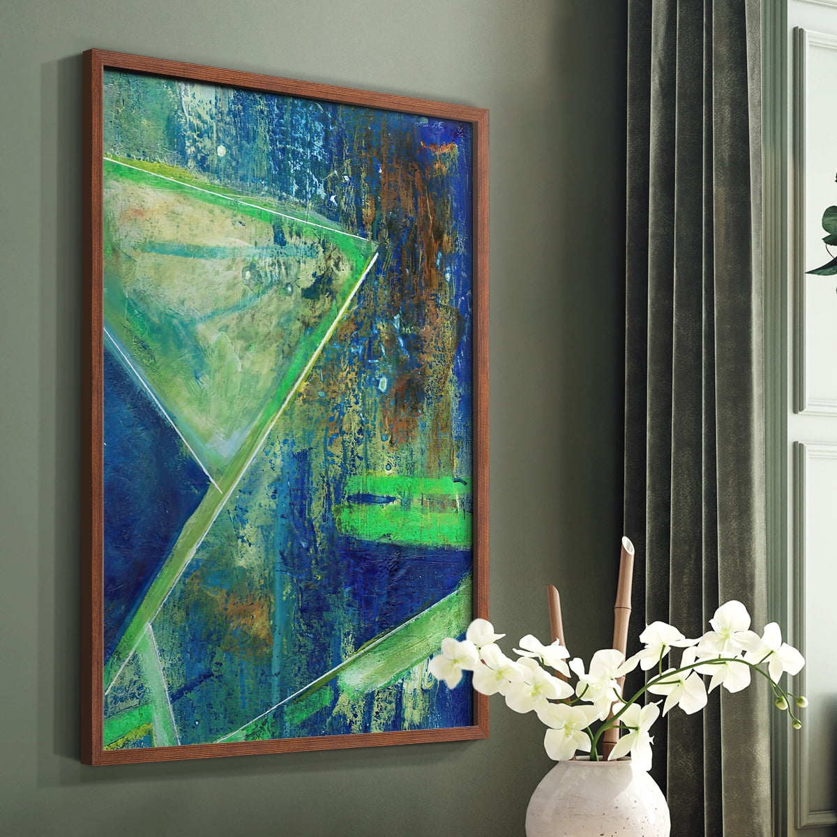 Geometric in Cool VII Framed Print in Brown Solid Wood Framed Print No Nail Hanging