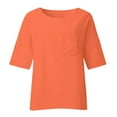 thumbnail image 4 of Orange Women's Long Sleeve T-shirt, Linen Shirts For Women Plus Size 3/4 Length Sleeve Tops Casual Loose Fit Round Neck Tees 2025 Summer Fashion Blouse,Women's Long sleeve T-shirt S, 4 of 4