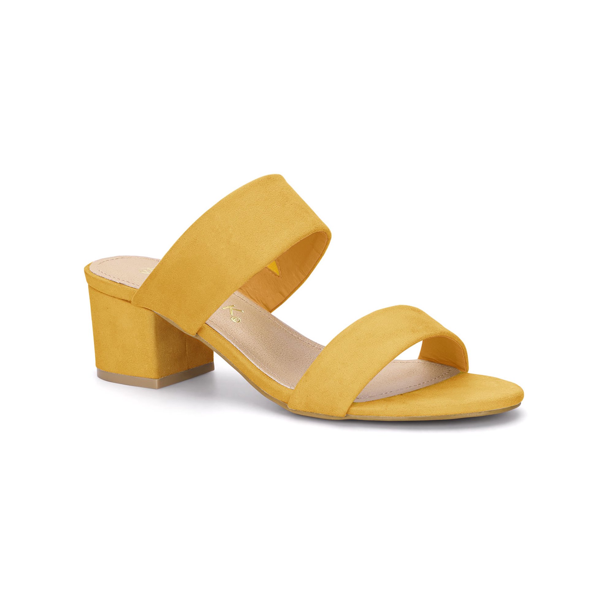 Women S Block Heel Dual Straps Slide Yellow Sandals 7 5 M Us Walmart Canada