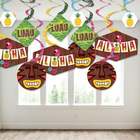 Big Dot of Happiness Tiki Luau - Tropical Hawaiian Summer Party Hanging Decor - Party Decoration Swirls - Set of 40