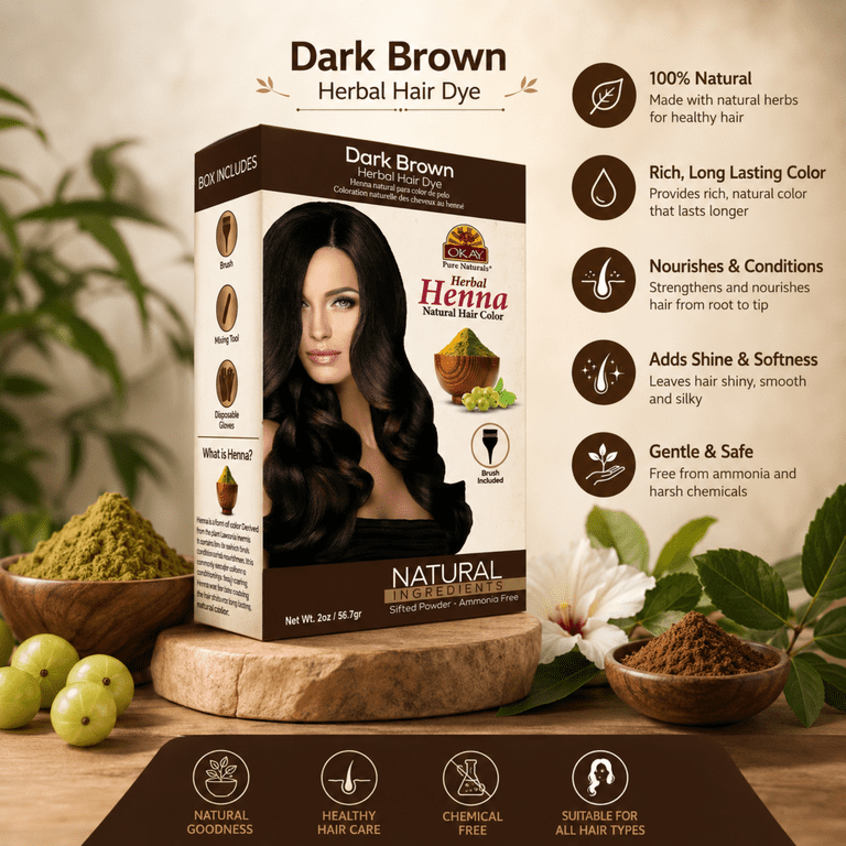 OKAY Pure Naturals Herbal Henna Hair Color, Dark Brown, Natural