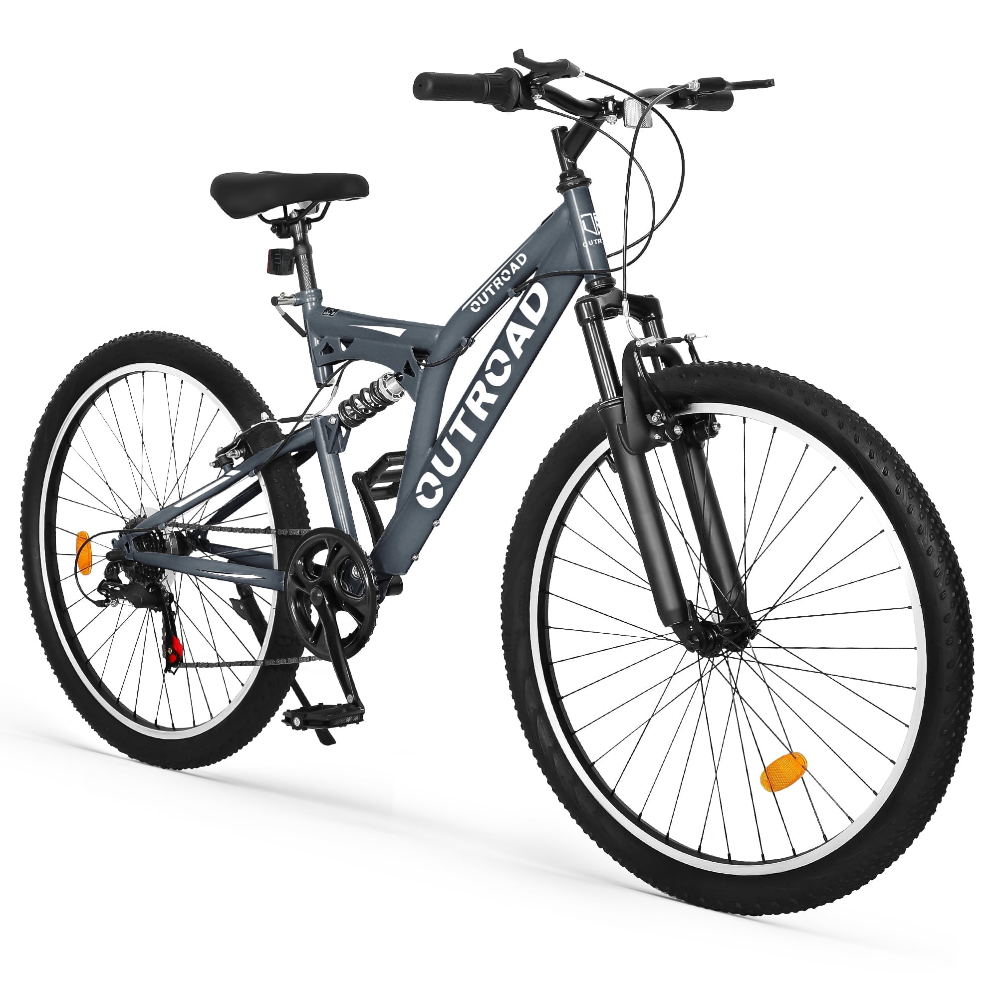 Marknig 26 inch Mountain Bike, 7 Speed Adult Bicycle with High-Carbon Steel Frame, Dual Disc & V-Brakes, Adjustable Seat for Men and Women,MTB with Shock Absorption System, Gray