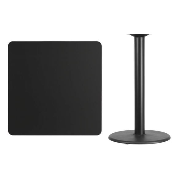 36" Square Black Laminate Table Top With Bar Height Round Base - Bar Height Restaurant Table