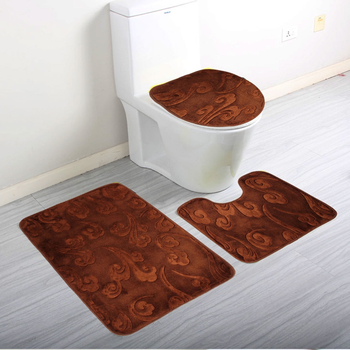 3 Piece Home Bathroom Rug Set Luxury Soft Bath Mat Countour Pedestal ...