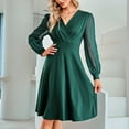 thumbnail image 2 of Women's Flowy V Neck Long Sleeve A Line Dress Elegant Jacquard Fabric Comfortable Casual Wear, 2 of 2