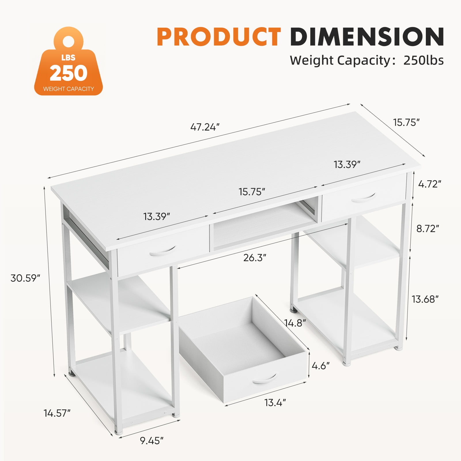 MAYEERTY 48in Adjustable Small Computer Desk, Metal Writing Study Table with Storage and Headphone Hook, Home Office