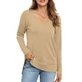 thumbnail image 3 of Uvplove V Neck Sweaters for Women Lightweight Knit Pullover Sweater,US Size S-2XL In Khaki, 3 of 12