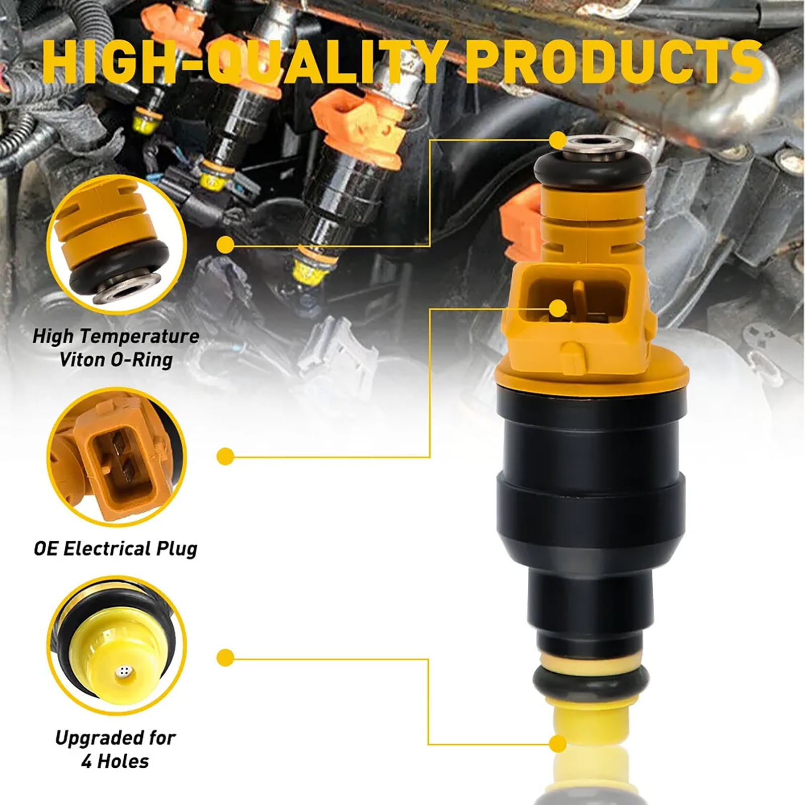 Precise 4-Hole Disc Fuel Injectors Engine Performance Accessories Part for Ford Vehicles, Pack of 8