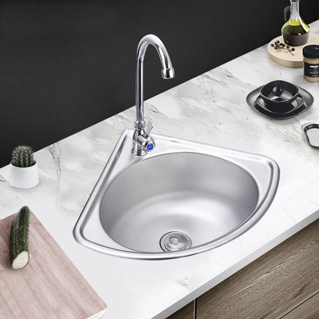 Stainless Steel Triangle Wash Basin Corner Bathroom Single Sink Wall
