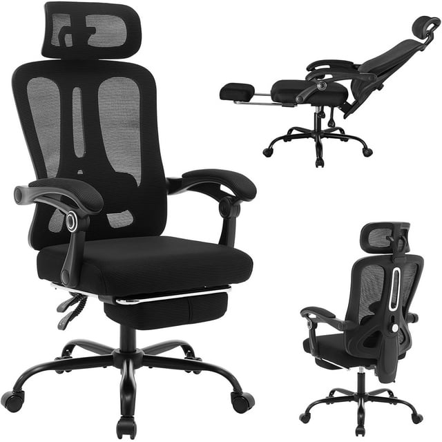 Ourlova Office Chair Swivel Task Chair with Adjustable Lumbar Support Home Office Chair with Footrest Mesh High Back Gaming Chair Off White