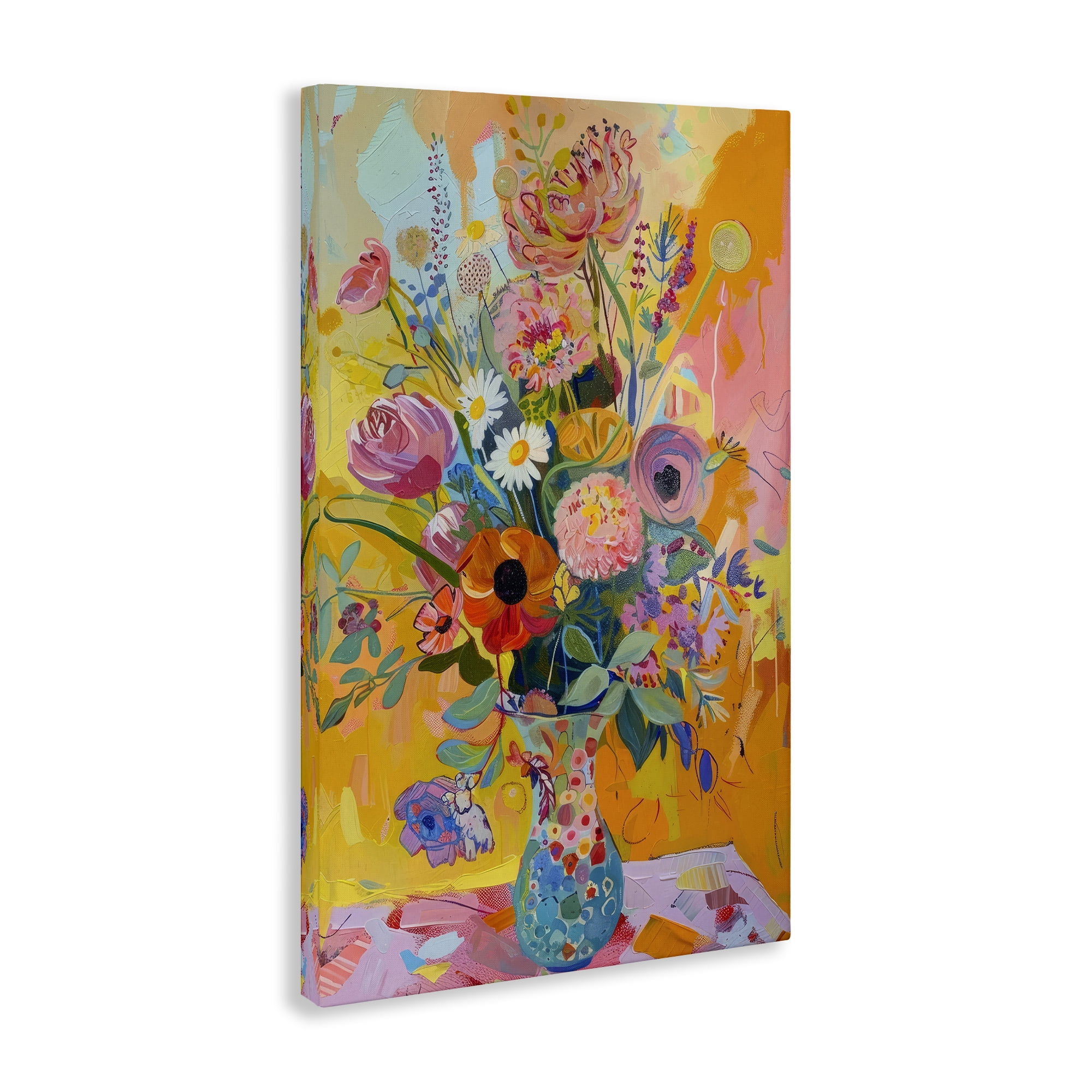 Stupell Industries Bright Hued Mod Bouquet Plants & Flowers Painting Wrapped Canvas Art Print Wall Art, 16 x 24