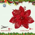 thumbnail image 2 of MINKUROW 16 PCS Poinsettia Flower Artificial Poinsettia with Clips Christmas Decor Glitter Poinsettia Christmas Ornaments Christmas Tree Flower Decorations with Stems DIY Xmas Wreath Holiday Home, 2 of 7