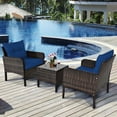 thumbnail image 1 of Costway 3PCS Outdoor Rattan Conversation Set Patio Garden Cushioned Sofa Chair Navy, 1 of 9
