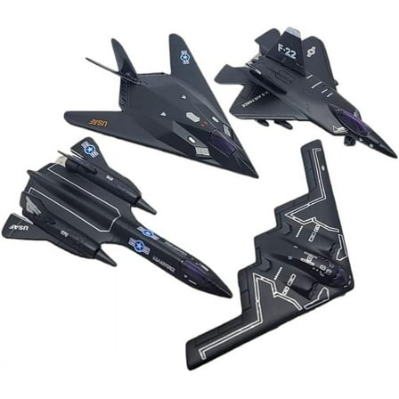 4 Pack- Die-Cast Pullback Stealth Bomber Models (4.25"-5.25") SR-71 Blackbird, F-22 Raptor, F-117 Nighthawk, B2 Bomber