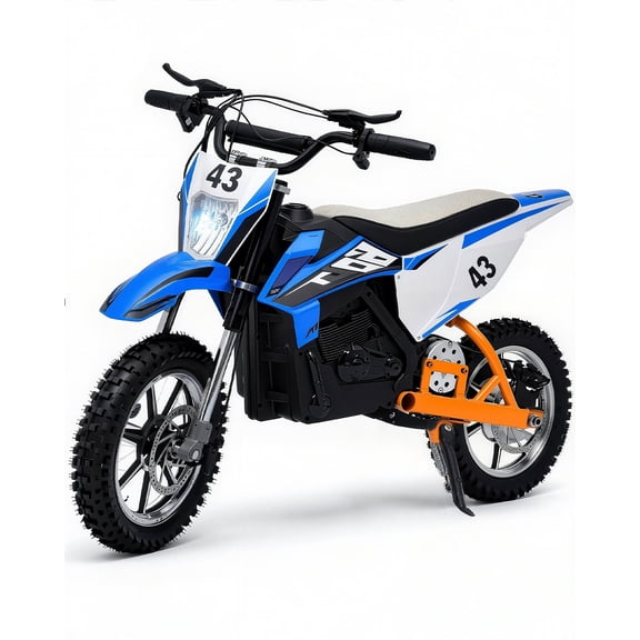 Blitzshark 36V 650W Kids Electric Dirt Bike, Off-Road Motocross Motorcycle with 17 MPH Max Speed, Dual Disc Brakes, Aluminum Wheels, Dual Suspension, Twist Grip Throttle, Rubber Tires, Leather Seat