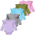 thumbnail image 2 of Infant Baby Girl Basic Ruffle Long Sleeve Cotton Romper Bodysuit Tops Clothes, 2 of 5