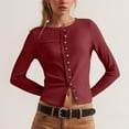 thumbnail image 2 of idosla Womens Open Front Cropped Sweaters Long Sleeves Button Down Knit Crew Neck Cardigan Sweater 2025 (Wine, M), 2 of 6