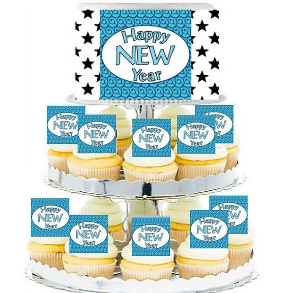Happy New Year Edible Photo Toppers & Edible Cupcake Decoration Kit